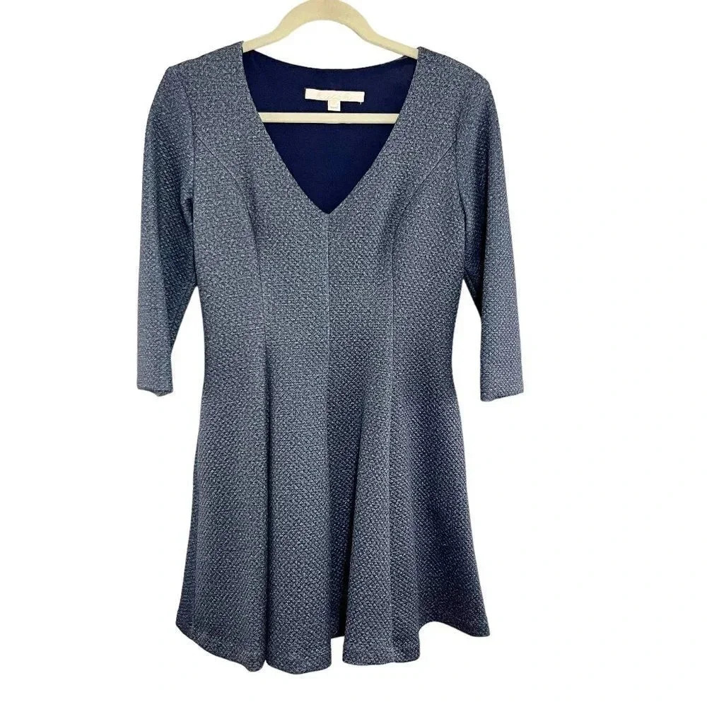 Hutch for Anthropologie Blue Textured V Neck Mini Dress Women's Size Small
